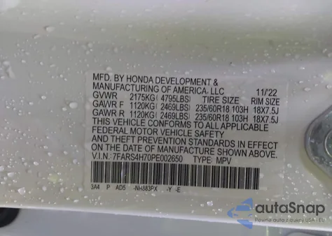 2023 Honda Cr-V Ex-L Awd из США, поврежденный, VIN 7FARS4H70PE002650